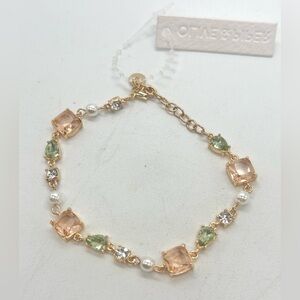Olive & Piper Gold Bracelet with Peach and Green Stones Sparkle NWT Tennis